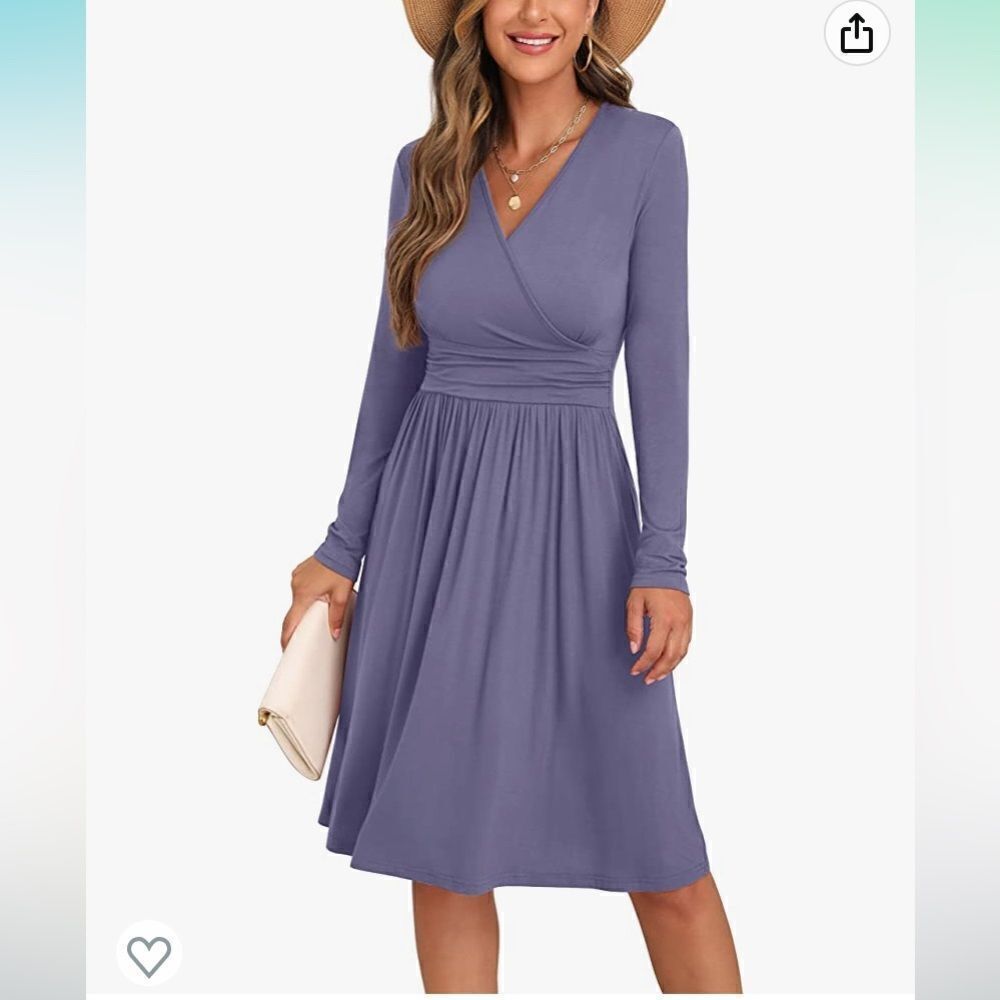 GRECERELLE Spring Summer Dress Casual Ruffle Long Sleeve Wrap V-Neck L NWT